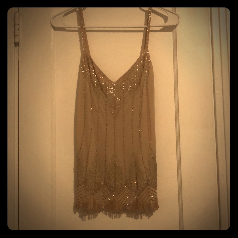Gold and nude beaded/sequined sleeveless top